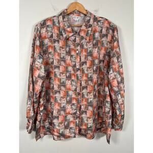Stunt Vintage Womens Sz 3x 100% Silk Blouse Button Up Shoulder Pads Tunic Artsy